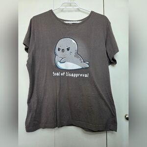 🌷Teeturtle Women's XL "Seal of Disapproval" Charcoal Graphic Crewneck Tee